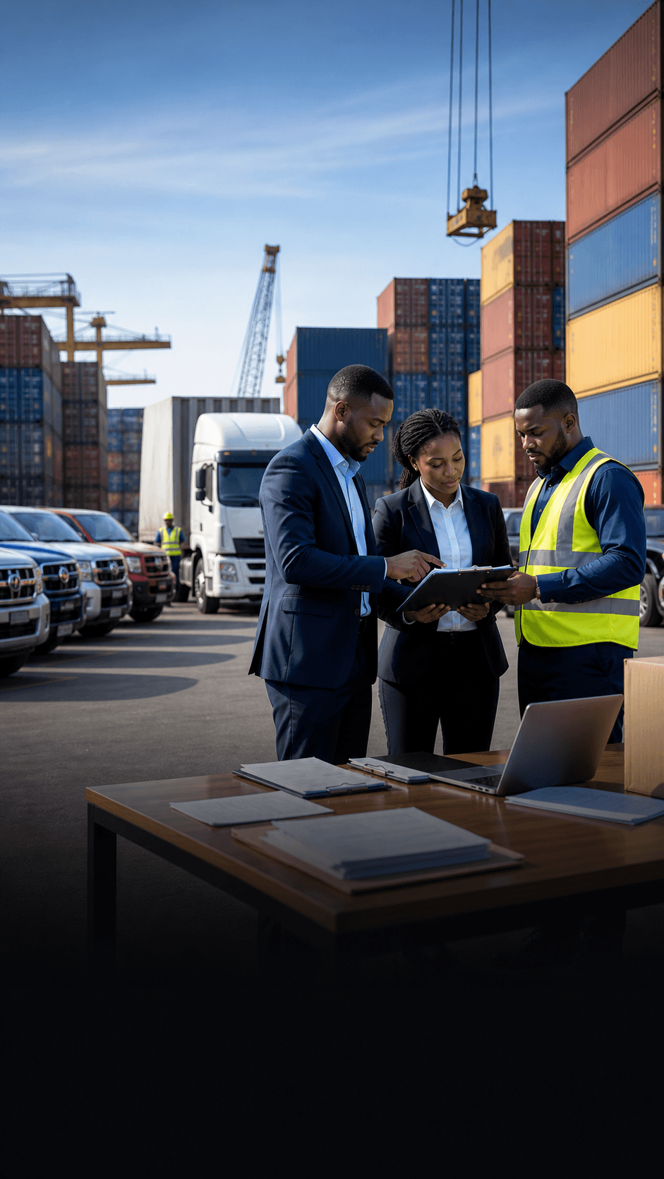 Operations import export et vehicules dans une zone logistique