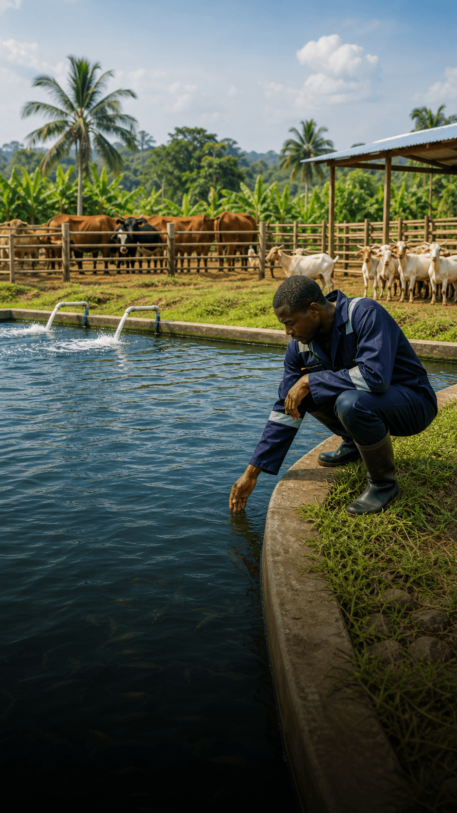 Ferme avec bassins de pisciculture et espace d'elevage