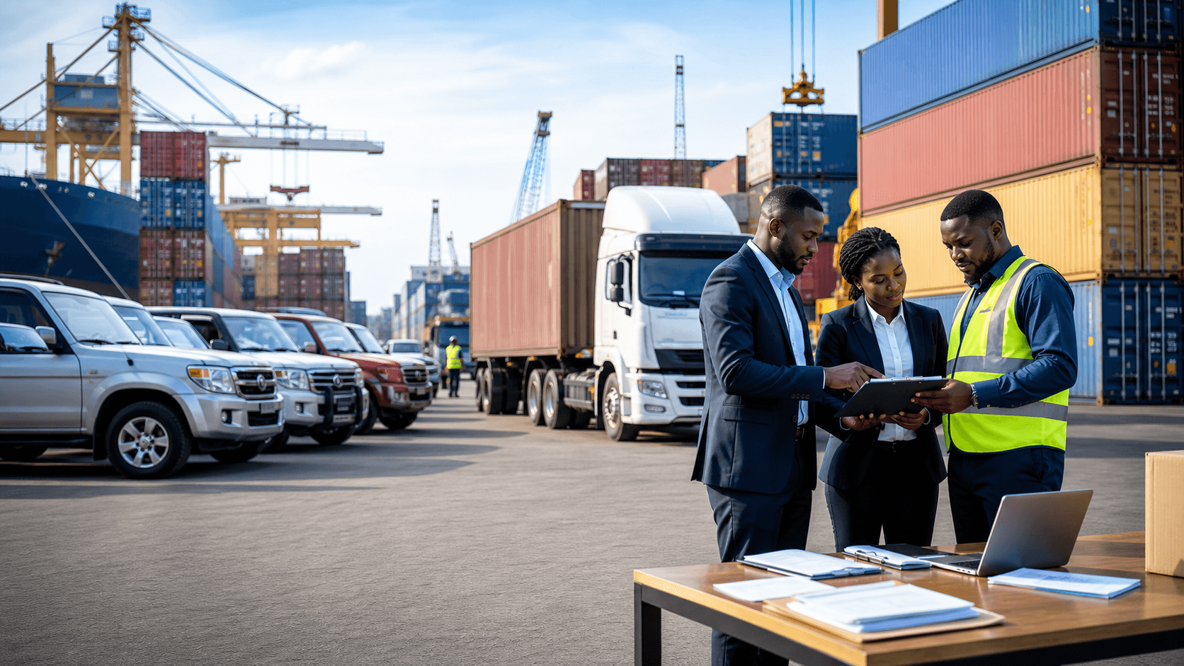 Operations import export et vehicules dans une zone logistique